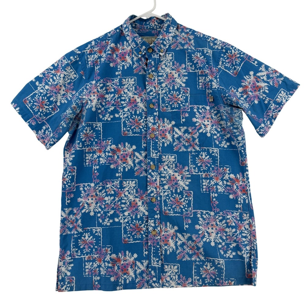 Vintage Roberta Oaks Hawaiian Shirt Mens XL Blue Floral Button Up Aloha